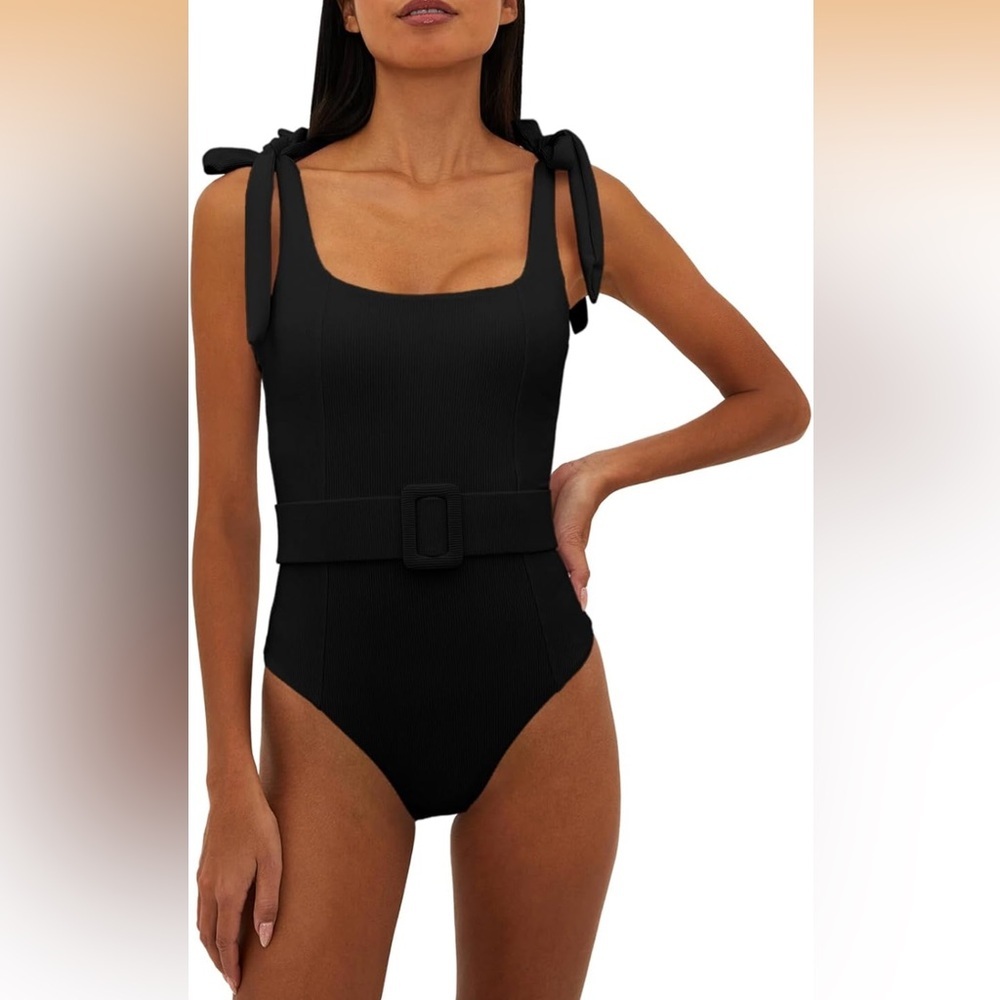 Saodimallsu Womens Sexy One Piece High Cut Knit Square Neck Tied Strappy M/413-1